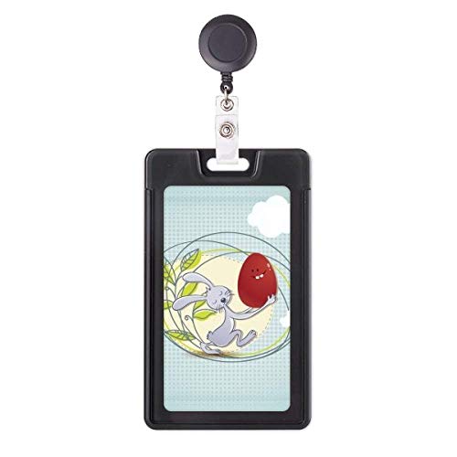 Porte-badge rétractable Happy Easter avec motif de feuilles de lapin