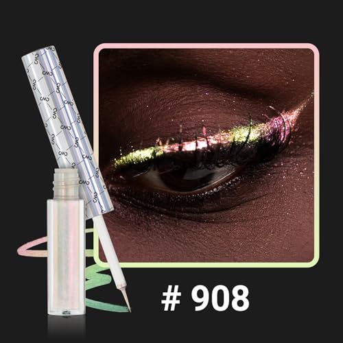 Image of CHARMACY Multichrome Liquid Eyeliner, Glitter Chameleon Liquid Eyeshadow Eyeliner Makeup,High Pigmented with Waterproof &Smudge Proof Formula,Longwearing,Ultra-Fine Tip,PALE PINK YELLOW 908