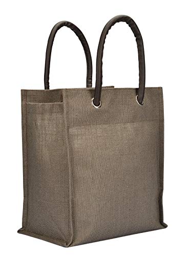 Jute Cottage Lunch Bag - Olive Green, 12x12x5 Inches, Natural Jute Grocery/Tote Bag, Eco-Friendly