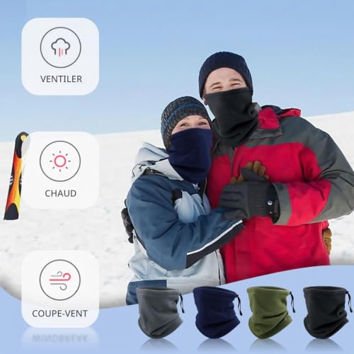 SKHAOVS 4 Pièces Cache cou Hiver, Echarpe Tube Polaire, Tour de Cou Élastique Polaire Fleece, Cache Cou en Polaire, Echarpe Tube Homme Femme, Cache oreilles Coupe vent pour Ski et Cyclisme – vue 4