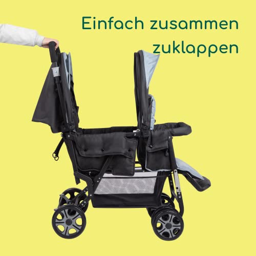 Bebeconfort Teamy Zwillings-Kinderwagen, Kompatker Geschwister-Kinderwagen, nutzbar ab der Geburst bis ca. 3,5 Jahre, 0-22 kg, Shadow Block