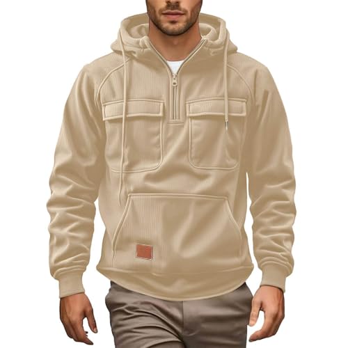 Men's Zip Up Corduroy Hoodies Casual Loose Fit Hooded Sweatshirts Raglan Long Sleeves Pullover with Multiple Pockets4