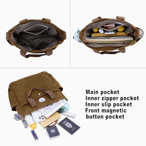 Image of HUA ANGEL Canvas Everyday Tote Bags for Women Medium Crossbody Purses Handbags with Multiple Pockets for Work Travel Beach