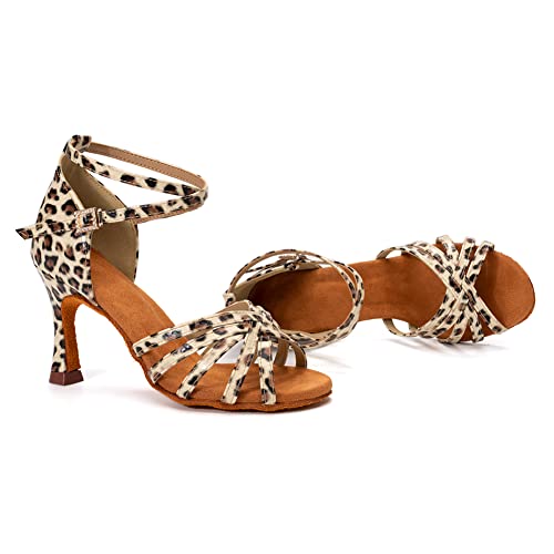 Swdzm T-WZSP802-GB-LEOPARD-8.5CM-41 Women Professional Latin Ballroom Dance Shoes Salsa Ballroom Dancing Shoes Practice Shoes,Leopard,8.5 Us thumb #5