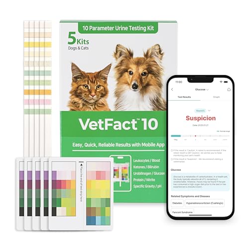 Image of [5Kits] Free Mobile App 10 Parameter Urine Test Strips for Cat & Dog, Cat & Dog UTI Test Strips at Home ; Glucose, Specific Gravity, pH, Ketone, Protein & More