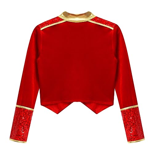 renvena Boys Girls Drum Major Majorette Jacket Long Sleeve Sparkle Sequin Marching Band Uniform Coat4