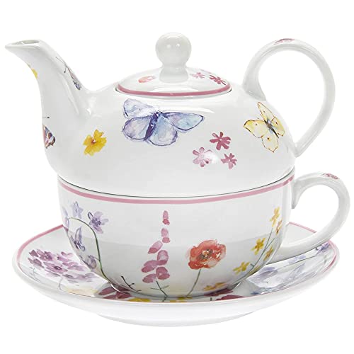 The Leonardo Collection LP94471 Butterfly Garden Tea for One Set Fine China 16x16x13cm Boxed