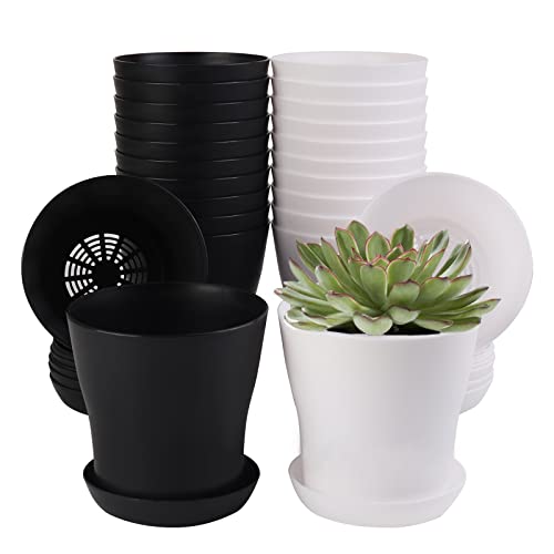 Happybase Nursery Pots, 24 Pack 4 Inch Plastic Plant Pot with Saucers