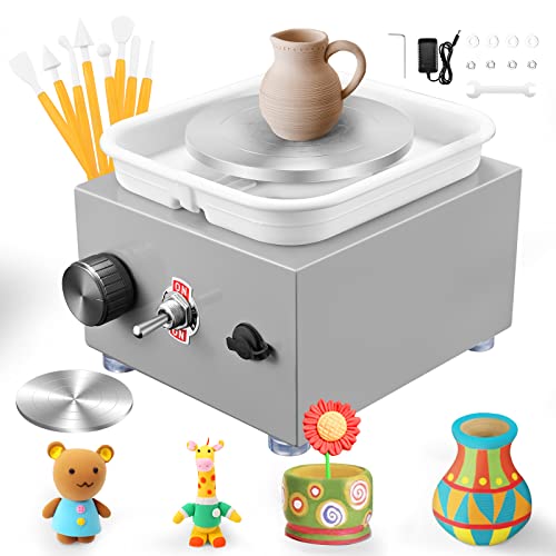 Torno de Alfarero, torno eléctrico para cerámica de 0-2000 RPM con 8 herramientas para arcilla, 2 platos giratorios, velocidad ajustable para bricolaje, hogar, escuela y manualidades artísticas.