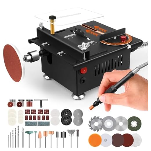 Portable Mini Table Saw for Crafts, Adjustable Speeds & Angles, Compact Electric Saw for Wood, Acrylic, Plastic, and More, Multifunctional Desktop Tool with Extra Accessories for Precise Cutting