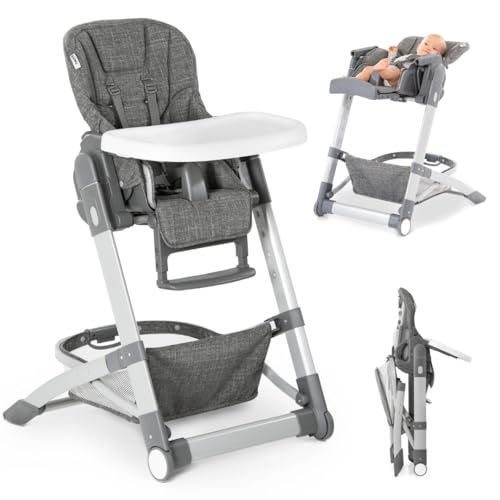 hauck Baby Hochstuhl Grow Up mit Liegefunktion ab Geburt - Babystuhl mit Tisch, Rollen, klappbar,...