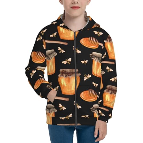 Bee and Honey Kid Hoodies Boys Zip Up Sweatshirts Girls Pullover with Pocket3