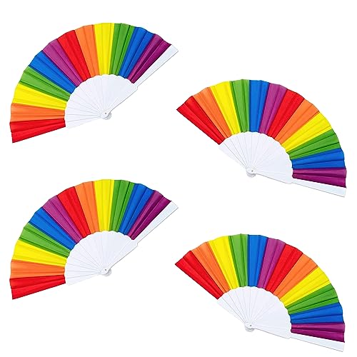 Waldspring Regenbogen Hand Fan 4 Stück, Regenbogen Handfächer Set, Pride Outfit, CSD Pride Accessoires, Bunte Handfächer, für Tanzdekorationen, Partyhochzeiten, Pride-Monats-Events, Fächer Festival