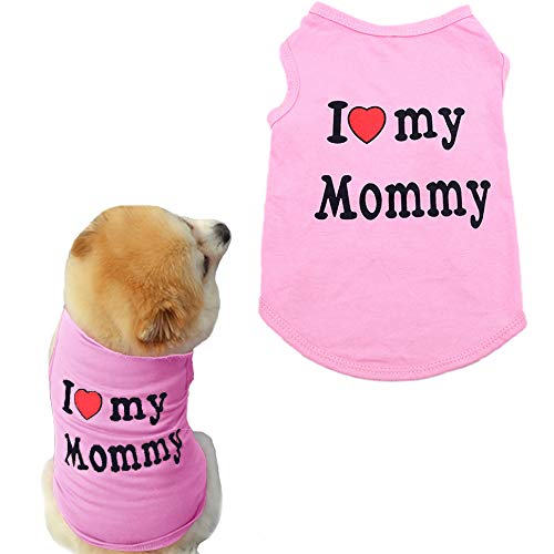 Fstrend Mommy Dog Cat Shirt Summer Clothes Pet Puppy T-Shirts Cotton Vest Clothes for Dogs and Cats (XS, Pink)