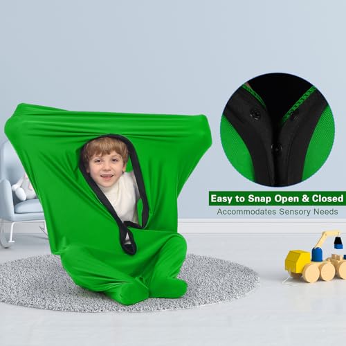 Image of Sensory Body Sock for Adults, Extra Large Compression Sack 30 * 68 inch, Soft Fabric with Strong Stitching and Snap Closures (Vivid Green)