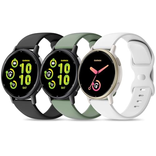 EverAct 3 Pack Silicone Bands Compatible with Garmin Vivoactive 5 Watch Band/Vivoactive 6/3/3 Music, 20mm Soft Sport Strap Replacement for Venu Sq 2/Venu/Venu Sq & Forerunner 55/165/245/645, Large