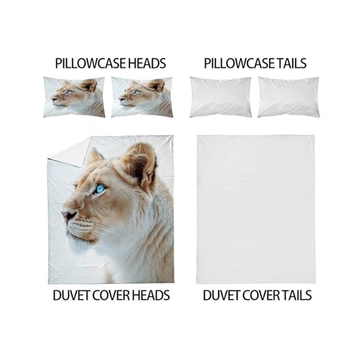 Housse couette lion sans repassage parure lit animaux 220x240 microfibre - 4