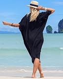 Bsubseach Damskie sukienki kaftanowe, kaftan, odzież domowa, sukienka maxi, strój kąpielowy, okrycie plażowe, B-czarny, rozmiar uniwersalny