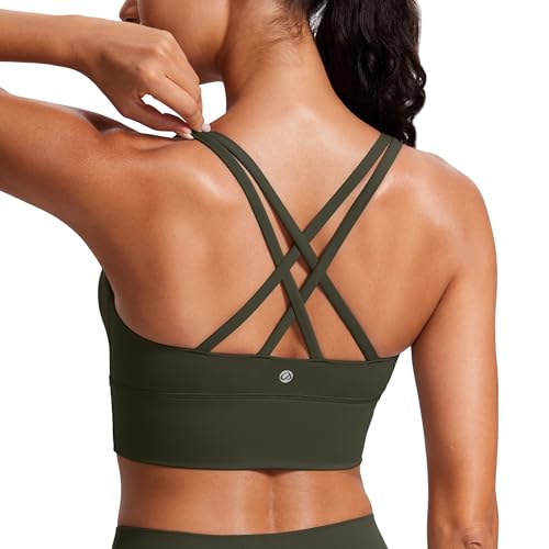 Image of CRZ YOGA Naked Feeling Longline Sports Bras | Medium Support, Removable Pads, Yoga, Sleek, Strappy Back, Scoop Neck, for Women