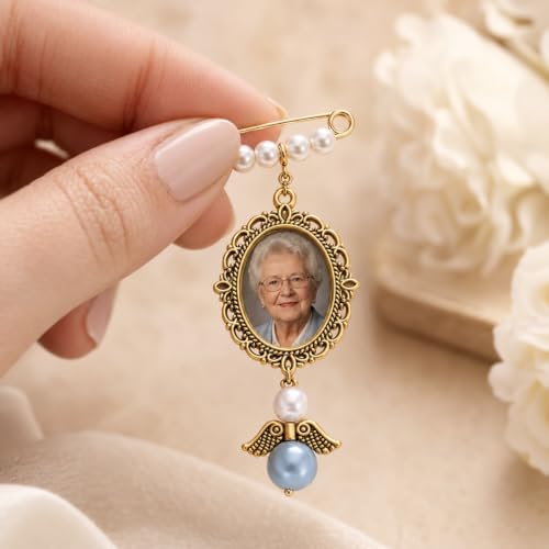 Image of MIXJOY Something Blue Gift for Bride, Wedding Day Bridal Blue Pearl Angel Wings Bouquet Garter Charm for Bride to Be