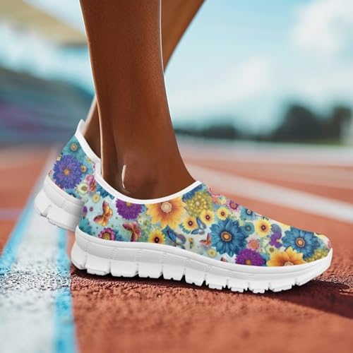 Image of Floral Sneakers for Women Colorful Art Shoes for Women Slip On Casual Work Shoes