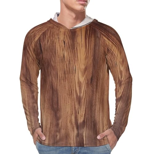 Men's Sun Protection Hoodie Shirts UPF 50+ Long Sleeve Rash Guard Brown Wood Grain Sun Shirt Outdoor4