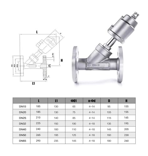 Vanne pneumatique DN40 normalement fermée à commande simple effet pour fluide