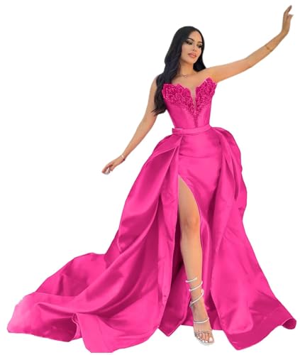 zcbang Satin Prom Dresses for Women 2025 Beaded Strapless Mermaid Formal Gowns and Evening Dresses