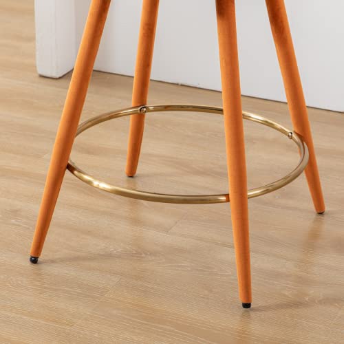 Butacos de Barra Modernos en Terciopelo, Set de 2, Altura de Barra (25.5 pulgadas), Espalda en Forma de Pétalo y Reposapiés de Anillo Dorado, Sillas Tapizadas Cómodas para Bar en Casa, Isla de Cocina o Restaurante, Color Naranja miniatura 7