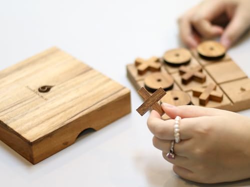 Wood Tic Tac Toe Game Wooden XOXO Traditional Unique Gift for Kids Classic Family Fun Board Game with Xs and Os Brain Teaser Strategy Indoor Entertainment Two-Player