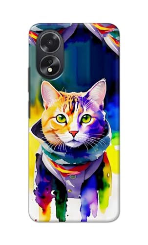 Image of Printed Hard Back Cover for Oppo A18 4G Back Cover (Coloured Cat) -190724(EA)