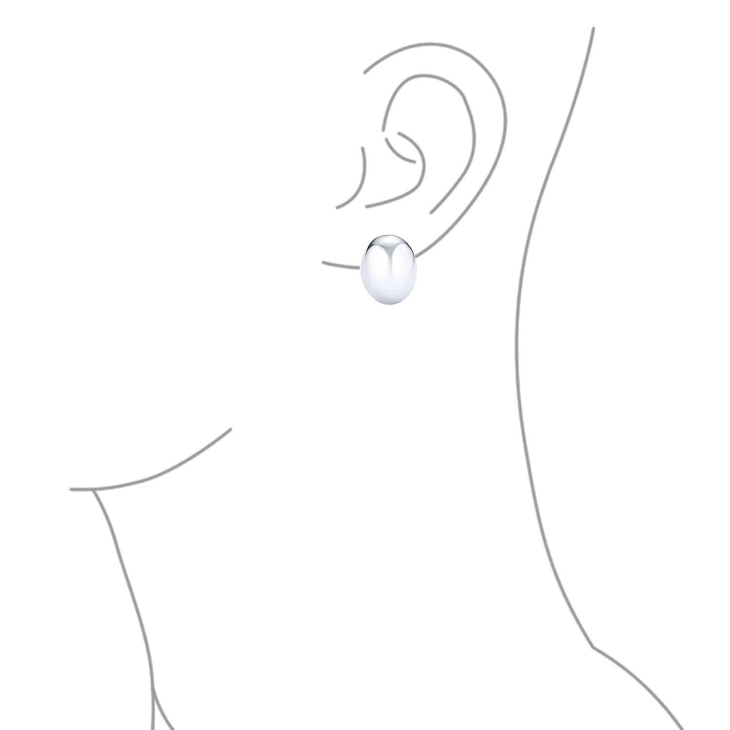 Einfache Basic-Button-Stil Halb-Oval-Form Kuppel-Clip-On-Ohrringe für Frauen Nicht durchbohrte Ohren Poliertes .925 Sterling Silber Legierung Clip