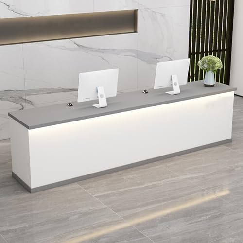 JQslycdmv Mostrador de recepción con LED, cajones con Cerradura y gabinetes con Puertas - for salón de Belleza, Oficina, Tienda y Bar(Gray,240cm)