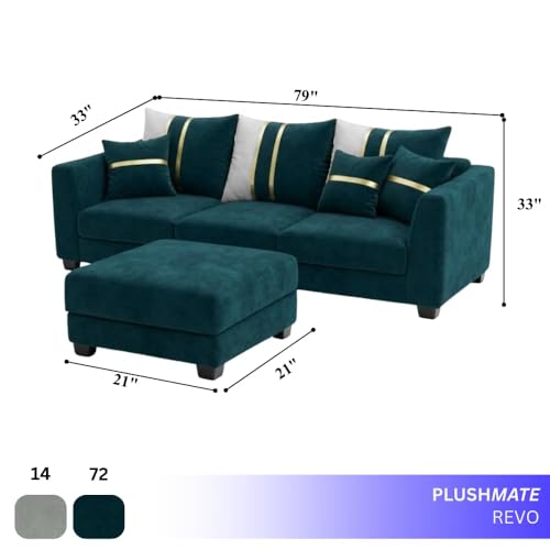 Image of Vero Plush Comfort Sofa Set | 3 Seater with Ottoman | Luxury Velvet Suede Fabric | Modern Living Room Sofa | Green Teal