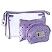 Borse Cosmetiche da Viaggio, Impermeabile Custodia per Trucco Trasparente da Toeletta, 3PCS Organizzatore Beauty Case in Plastica con Cerniera, Piccolo Portafoglio Regalo per le Donne, viola