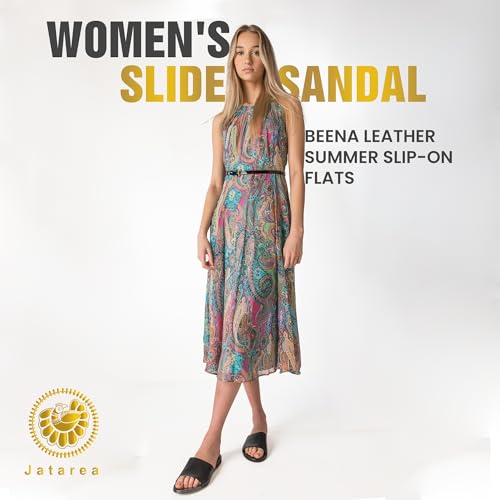 JATAREA Women’s Slip-On Flat Sandals with Round Open Toe | Dressy Summer Slides for Women3