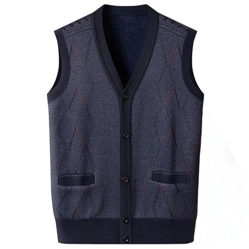Cambkatl Winter Sweater Vest for Men Button Down V Neck Sleeveless Cardigans Fleece Lined Knitted Warm Waistcoat