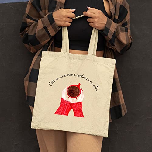 Sacola Ecobag Tecido Poliéster Café Em Uma Mão