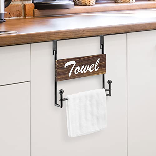 Mygift Industrial Matte Black Metal Over Cabinet Door Hand Towel Bar Holder With Decorative Burnt Wood Cursive Towel Sign #TOP2