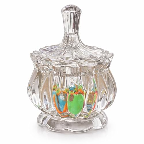Image of Dimitra Transparent premium Glass Candy Dish with Lid, Crystal Candy Jar, Cookie Jar, Flower Decorative Candy Bowl, Jewelry Dish, Covered Candy Jars for Buffet, Kitchen, Home, Office Desk
