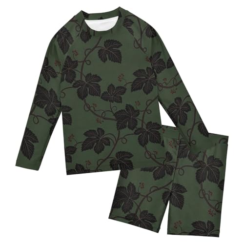 Traje de baño infantil manga larga para playa y piscina con protección UV de dos piezas verde
