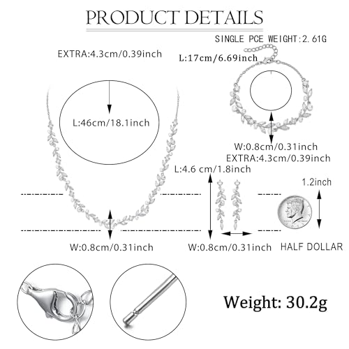 Image of EVER FAITH Cubic Zirconia Pearl Leaf Bridal Jewelry Set for Bride Women