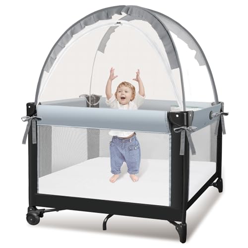 Image of Crib Tent - Crib Net to Keep Baby in, Stop Baby from Climbing Out of Crib, Pop Up Crib Tent with Durable Breathable Net Double Zipper Strong Rods Installation Convenience