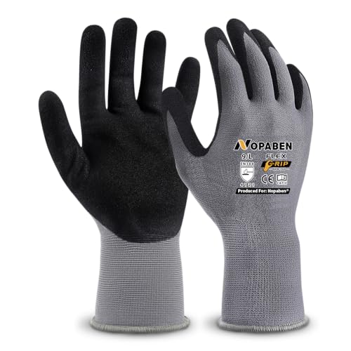 12 Paar Arbeitshandschuhe herren - montagehandschuhe mit optimaler Griffigkeit & feinem Tastgefühl, ölresistent und atmungsaktiv, Industrie-Schutzhandschuhe für Mechanik und Werkstatt, Größe 9/L