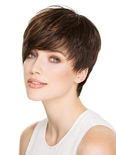 Point Wig Color Hot Aubergine Mix - Ellen Wille Wigs 4.5" Short Asymmetrical Cut Cropped Synthetic Monofilament Crowne Average Cap Sharp Bangs Natural Hairline Peluca Bundle MaxWigs Hairloss Booklet