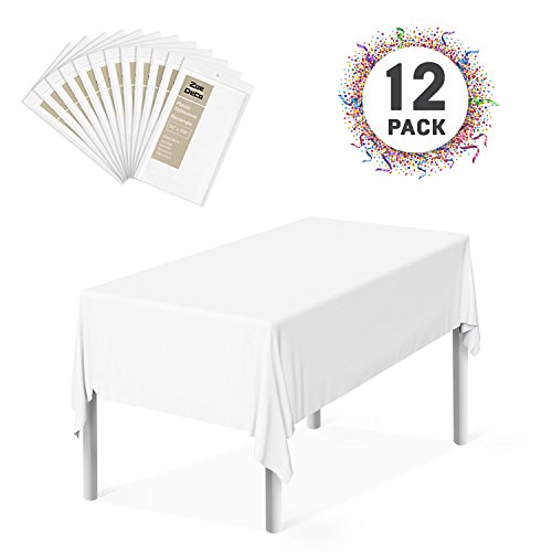 Zoe Deco Plastic Tablecloth, 54" x 108" White Tablecloth - 12 Pack
