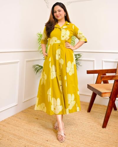 Image of Womens Printed Rayon Anarkali Shirt Collor Kurta for Girls Regular Fit Casual Wear Gown