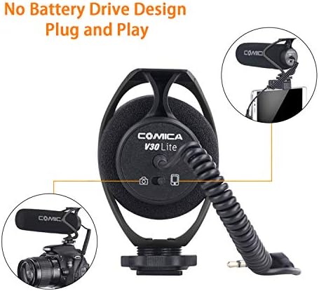 Comica CVM-V30 LITE Video Microphone Super-Cardioid Condenser On-Camera Shotgun Microphone for Canon Nikon Sony Panasonic Camera/DSLR/Iphone/Samsung Huawei(Black
