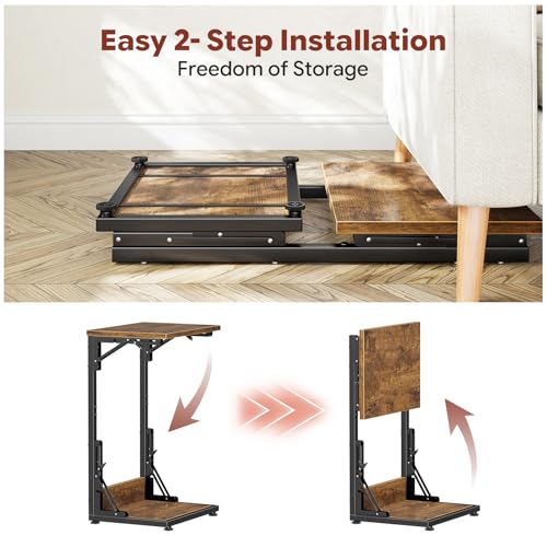 Mesa auxiliar plegable en C de dormitorio marron rustico de sofa 8