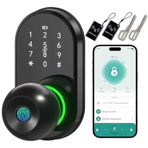 Linkthai Smart Door Lock Keyless Entry Door Lock with Knob, Keypad Fingerprint Door Lock with Handle, Electronic Digital Code for Front Door, App Remote Control, Easy Installation